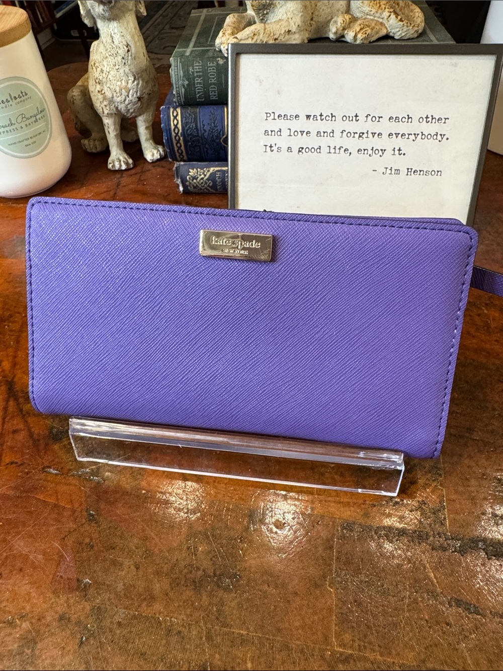 kate spade purple zip-around saffiano wallet